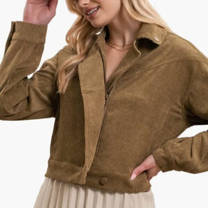 Mine Green Corduroy Crop Moto Jacket ~ Size Medium